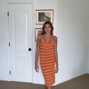 RVCA Orange Striped Midi Dress